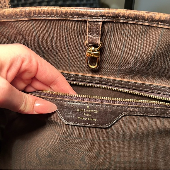 Authentic Louis Vuitton Monogram Mini Lin Neverfull Chocolate Brown Bag - Picture 12 of 17